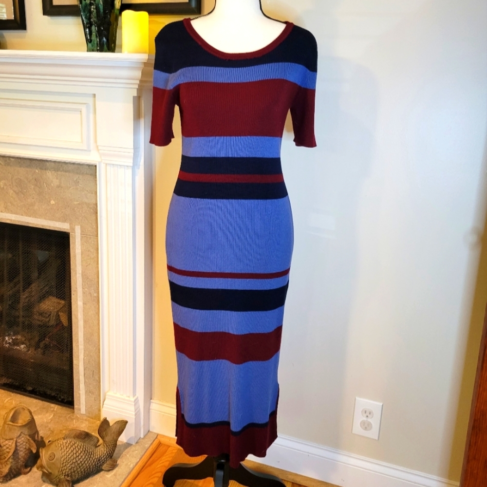 Olive & Oak Short Sleeve, Wide Stripe Knit Body Con Sweater Dress
